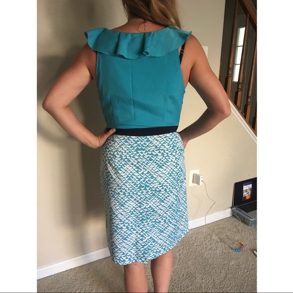 Merona Teal/White Sleevless Dress - Picture 2 of 6